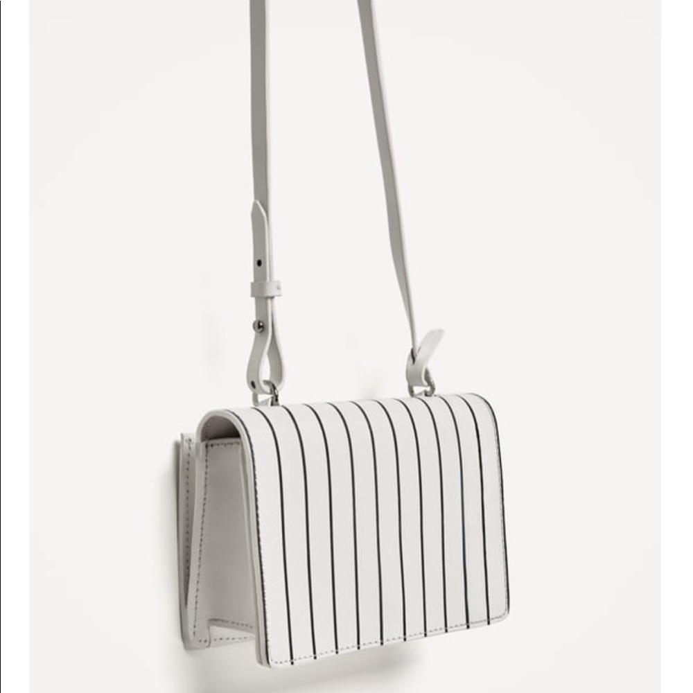 Zara White Crossbody Bag with Black Pinstripes